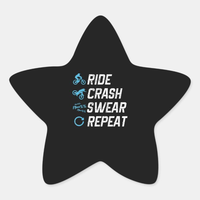 funny mountain bike ride crash swear repeat star sticker (Front)