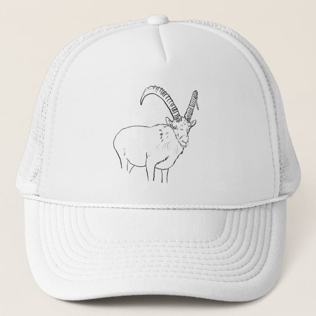 Funny Mountain Goat Line Drawing Animal Art Design Trucker Hat (Front)