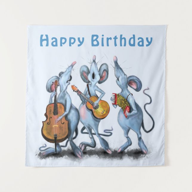 Funny Mouse Band Tapestry Happy Birthday To You (Front)