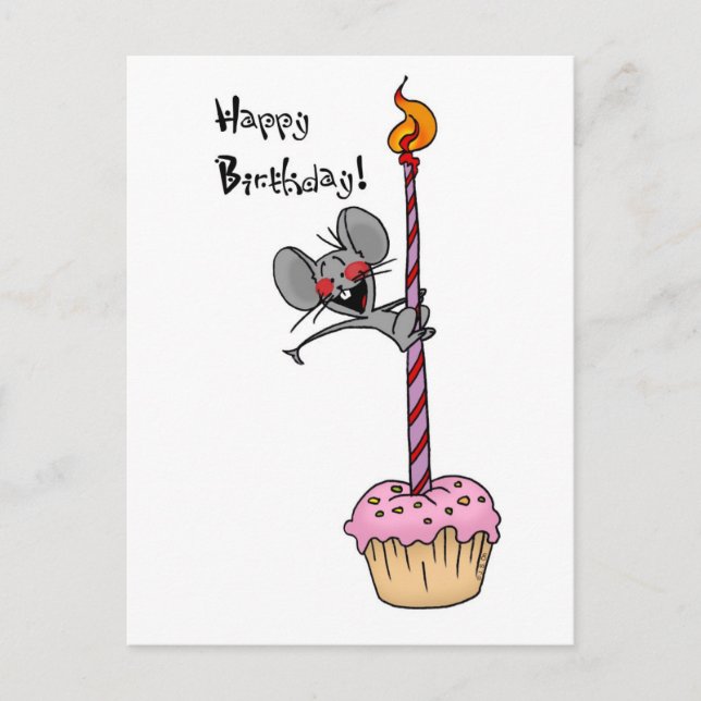 Funny Mouse Hand Drawn Birthday Design Postcard (Front)