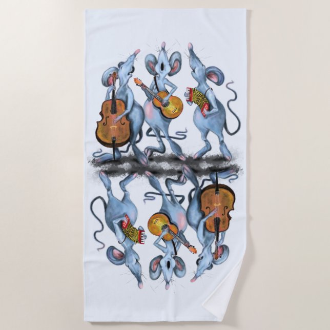 Funny Mouse Music Band Beach Towel (Front)