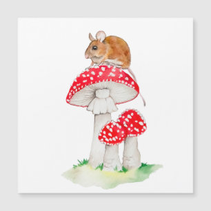 Funny mouse on a fly agaric, watercolor