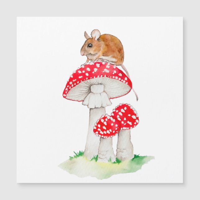 Funny mouse on a fly agaric, watercolor (Front)