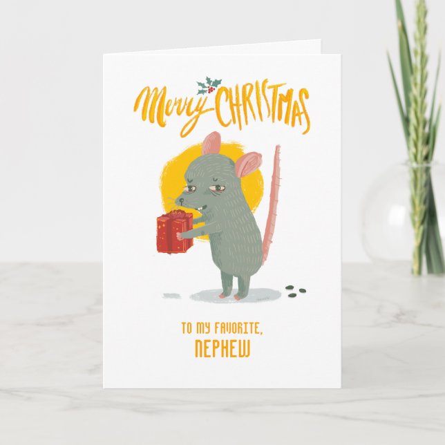Funny Mouse Present Nephew or Niece Christmas Card (Front)