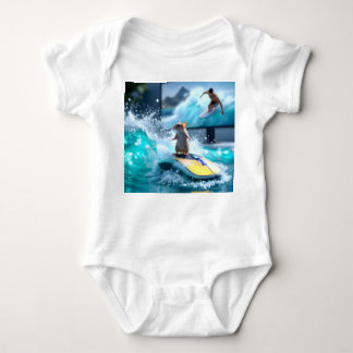 Funny Mouse Surfing Digital Waves and Cute mice Baby Bodysuit