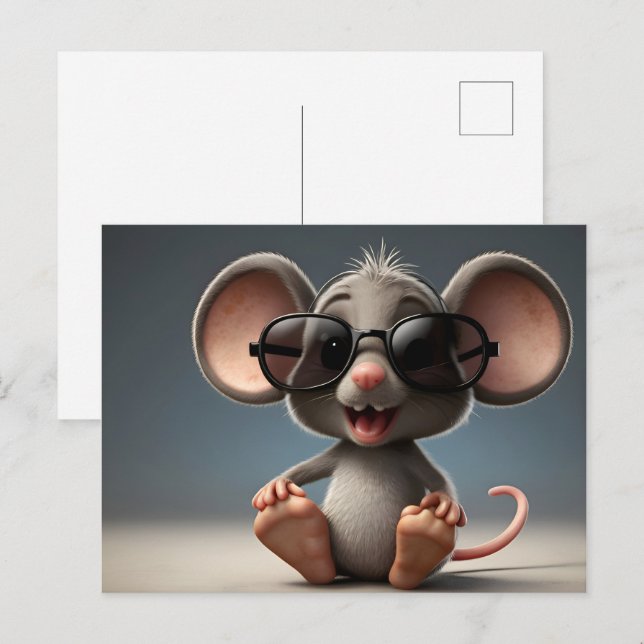 Funny mouse with glasses postcard (Front/Back)