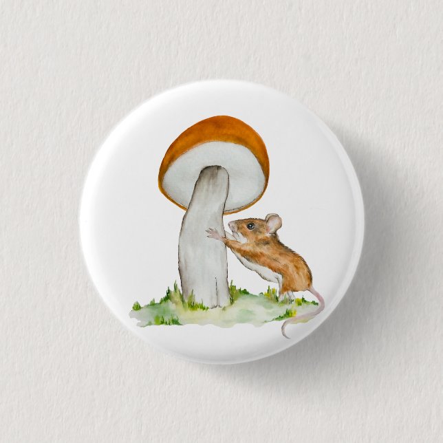 Funny mouse with wild mushroom 3 cm round badge (Front)