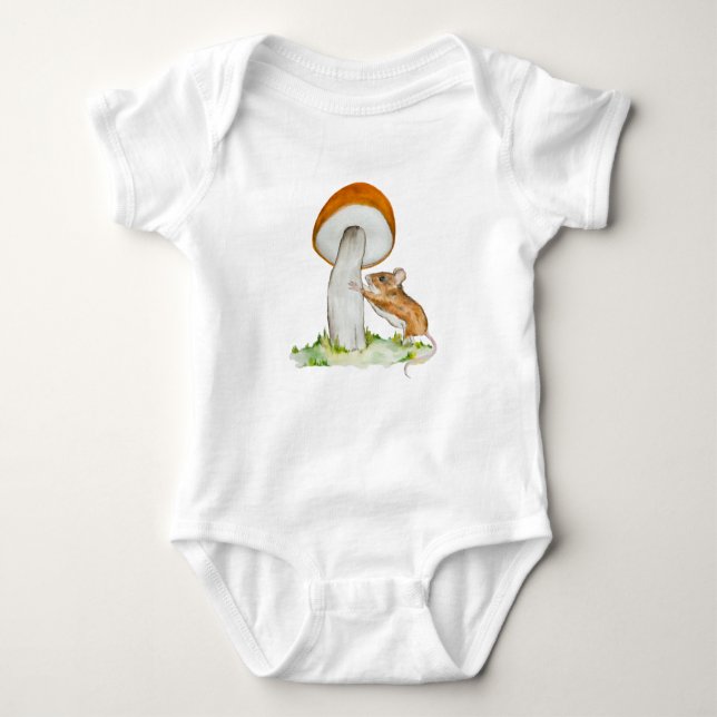Funny mouse with wild mushroom baby bodysuit (Front)