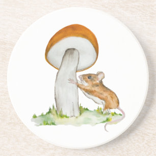 Funny mouse with wild mushroom coaster