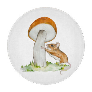 Funny mouse with wild mushroom cutting board