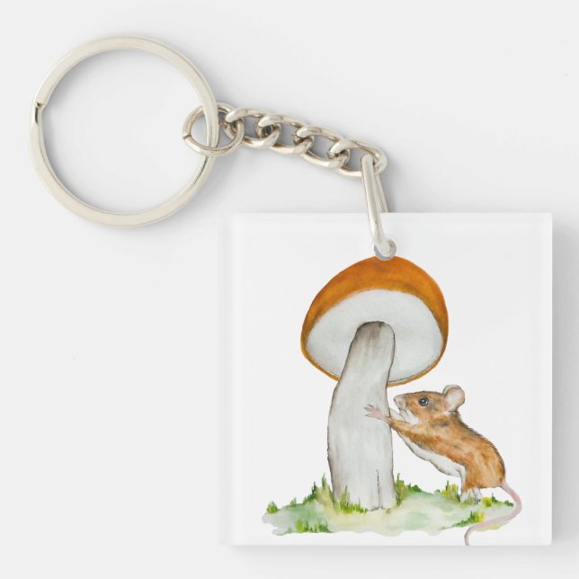 Funny mouse with wild mushroom key ring (Front)