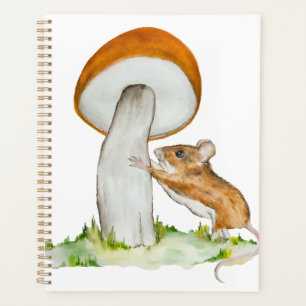 Funny mouse with wild mushroom planner