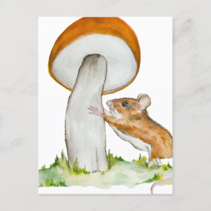 Funny mouse with wild mushroom postcard
