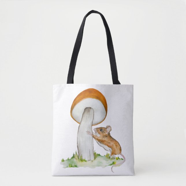 Funny mouse with wild mushroom tote bag (Front)