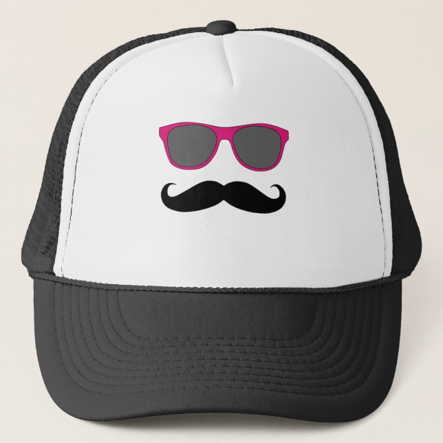 Funny Moustache and Pink Sunglasses Humour Trucker Hat (Front)