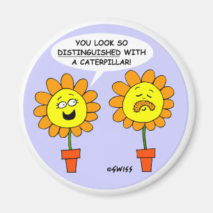 Funny Moustache Cartoon Round Magnet