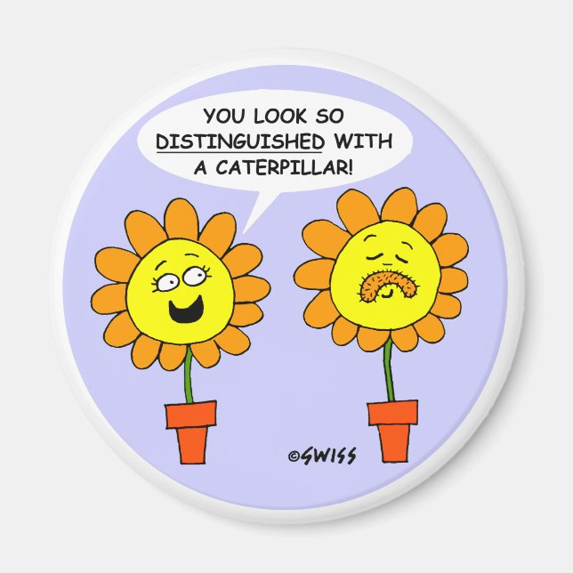 Funny Moustache Cartoon Round Magnet (Front)