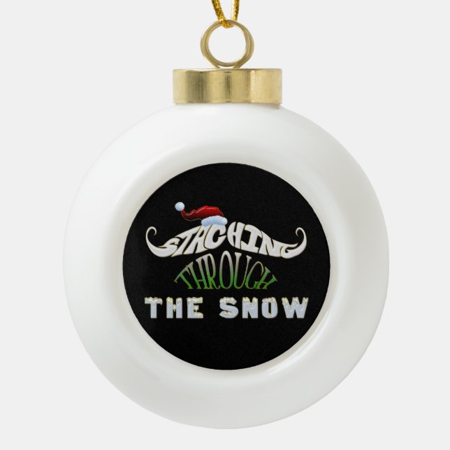 Funny Moustache Christmas Ceramic Ball Christmas Ornament (Front)