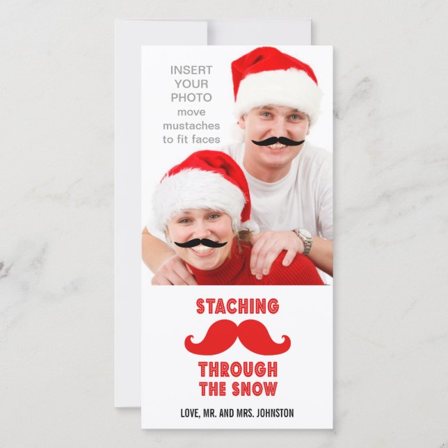 Funny Moustache Christmas Photo Card (Front)