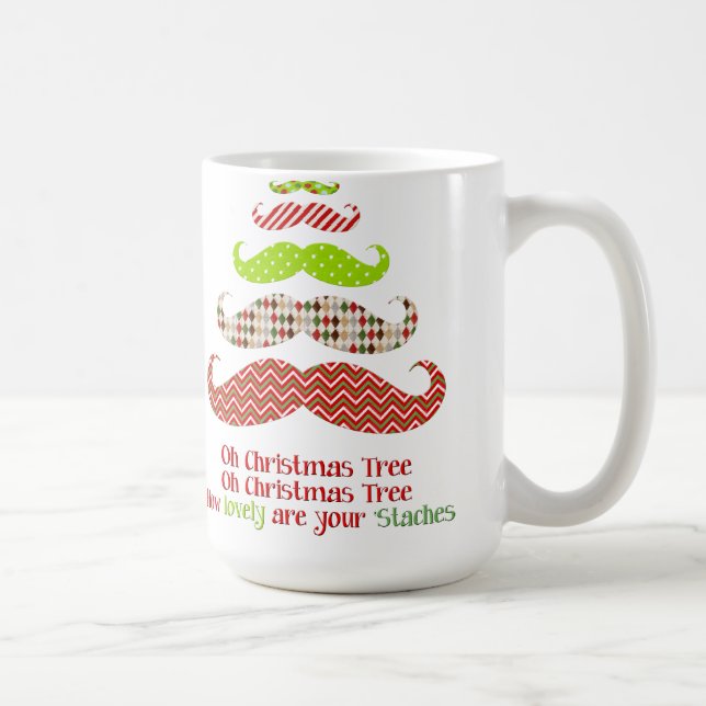 Funny moustache Christmas tree holiday mug (Right)