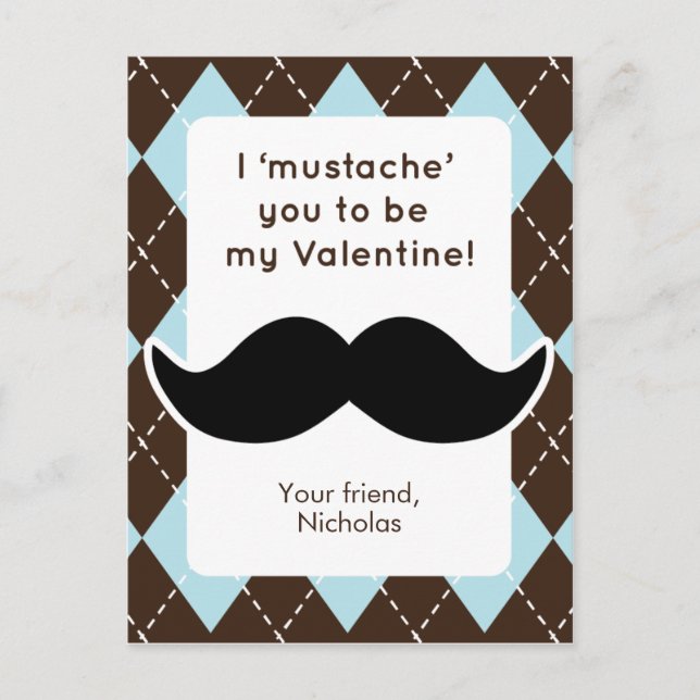 Funny Moustache Class Valentines Holiday Postcard (Front)