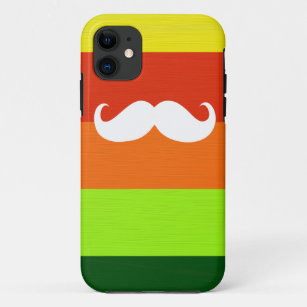 Funny Moustache. Colourful Stripes Background iPhone 11 Case