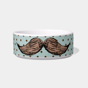 Funny Moustache Drawing And Brown Polka Dots Bowl