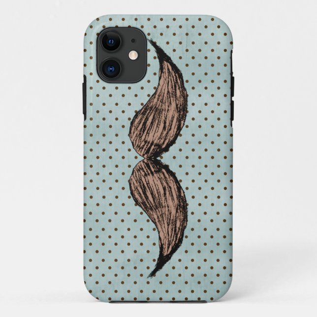 Funny Moustache Drawing And Brown Polka Dots Case-Mate iPhone Case (Back)
