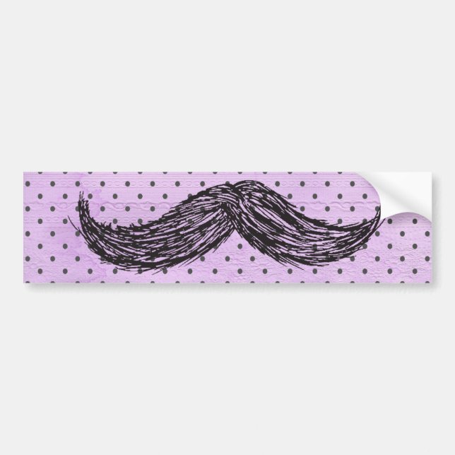 Funny   Moustache Drawing With Purple Polka Dots Bumper Sticker (Front)