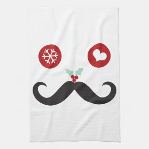 Funny Moustache Face Holiday Hand Towel