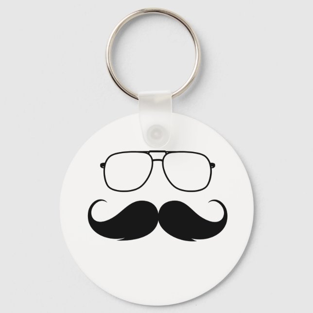 funny moustache glasses in black key ring (Front)
