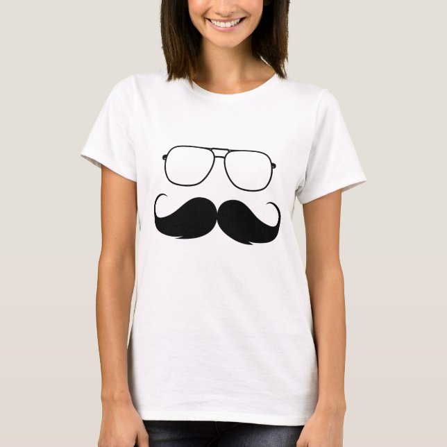 funny moustache glasses in black T-Shirt (Front)