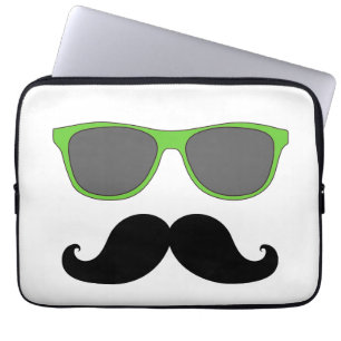 Funny Moustache, Green Sunglasses Laptop Sleeve