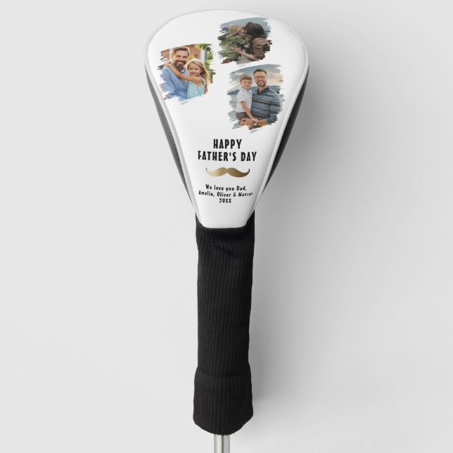 Funny Moustache Happy Father's Day 3 Photo Golf Head Cover (Front)