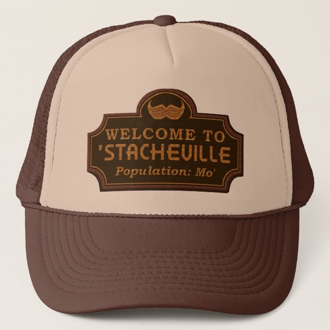 Funny Moustache Mo Welcome Sign Trucker Hat (Front)