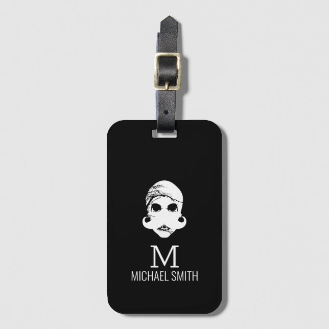 Funny Moustache Monogram Luggage Tag (Front Vertical)