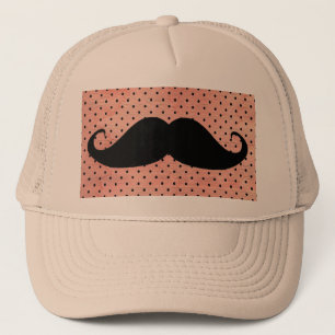 Funny Moustache On Cute Pink Polka Dot Background Trucker Hat