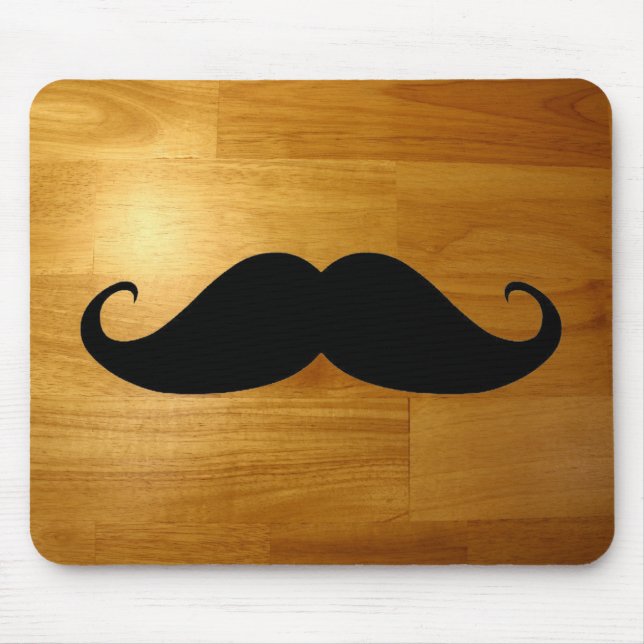 Funny Moustache on Shiny Wood Texture Background Mouse Pad (Front)