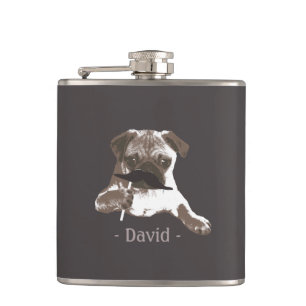 Funny Moustache Pug Dark Tan Flask