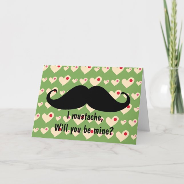 Funny moustache Valentine's Day hipster hearts car Holiday Card (Front)