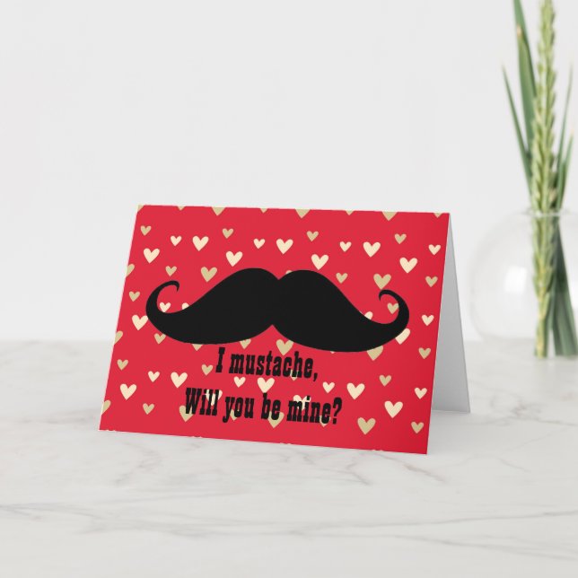 Funny moustache Valentine's Day hipster hearts Holiday Card (Front)