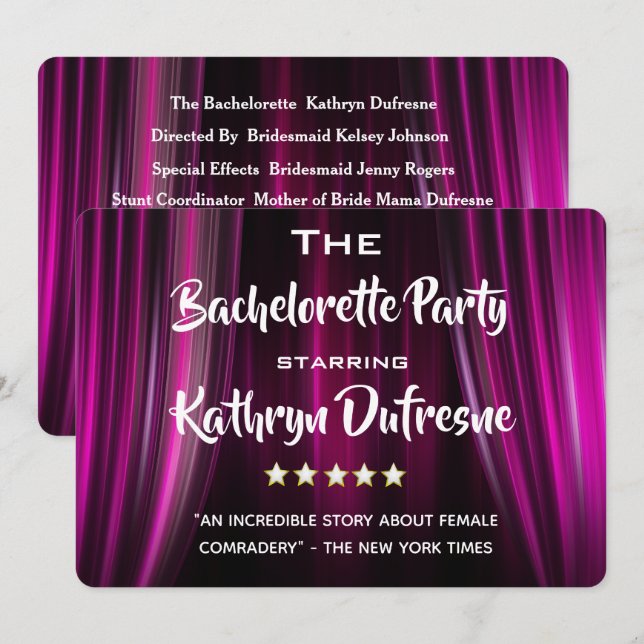 Funny Movie/Cast Parody Bachelorette Party Invite (Front/Back)