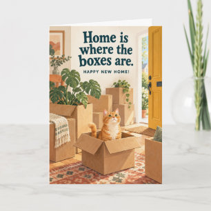 Funny Moving Boxes Cat Happy New Home Card