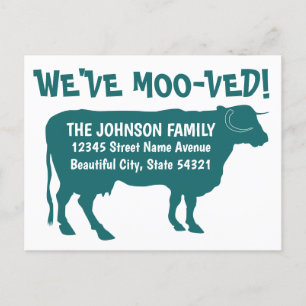 Funny Moving Cow New Address We've Moo-ved Green Announcement Postcard