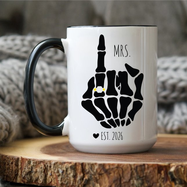 Funny Mr And Mrs, Bride Skeleton Hand Wedding Gift Mug (Creator Uploaded)