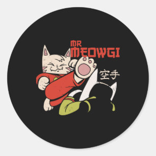 Funny Mr Meowgi Karate Cat Meow Design Men Women  Classic Round Sticker