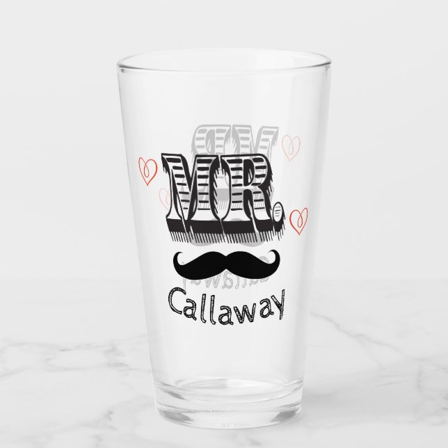 Funny Mr Moustache Name  Glass (Front)