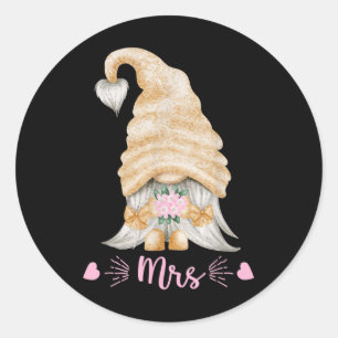 Funny Mrs And Mr Gnome Wedding Tee - Cute Gnomie B Classic Round Sticker