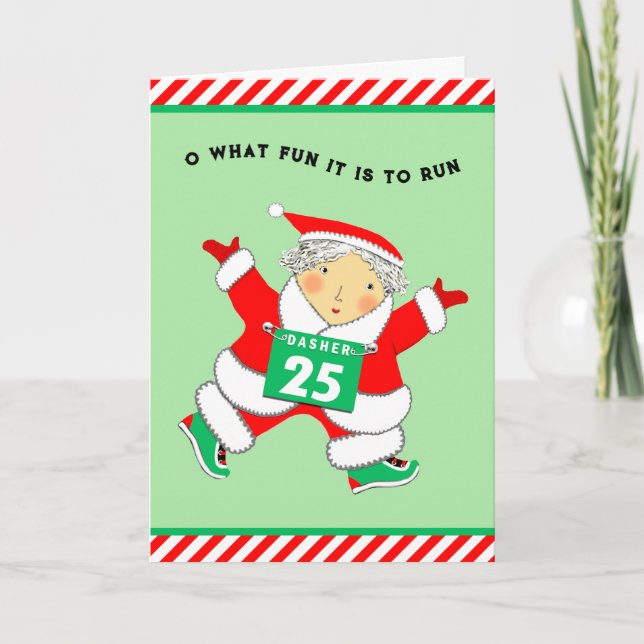 Funny Mrs. Claus Runner Holiday Card (Front)
