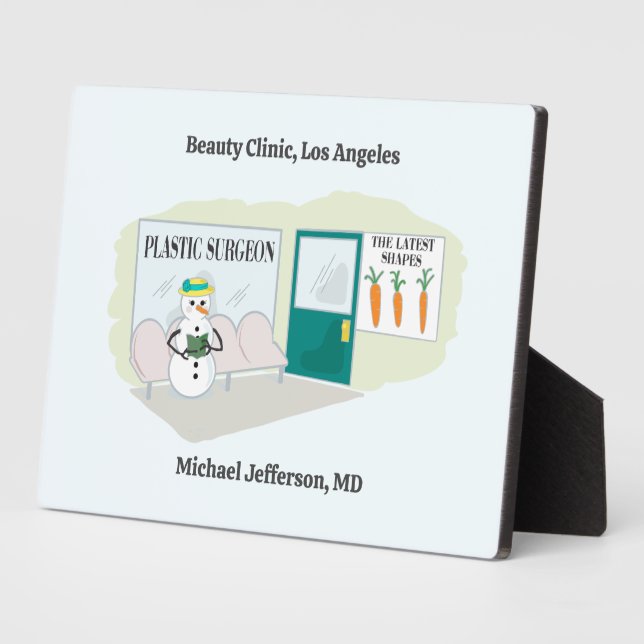 Funny Ms Frosty at plastic surgeon cartoon Plaque (Side)